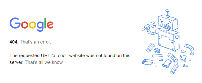 errore 404 not found di Google